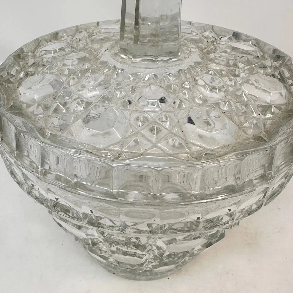 Vintage Lead Diamond Cut Mini Ice Bucket Barware Glass Biscuit Jar 6.25 x 6.5